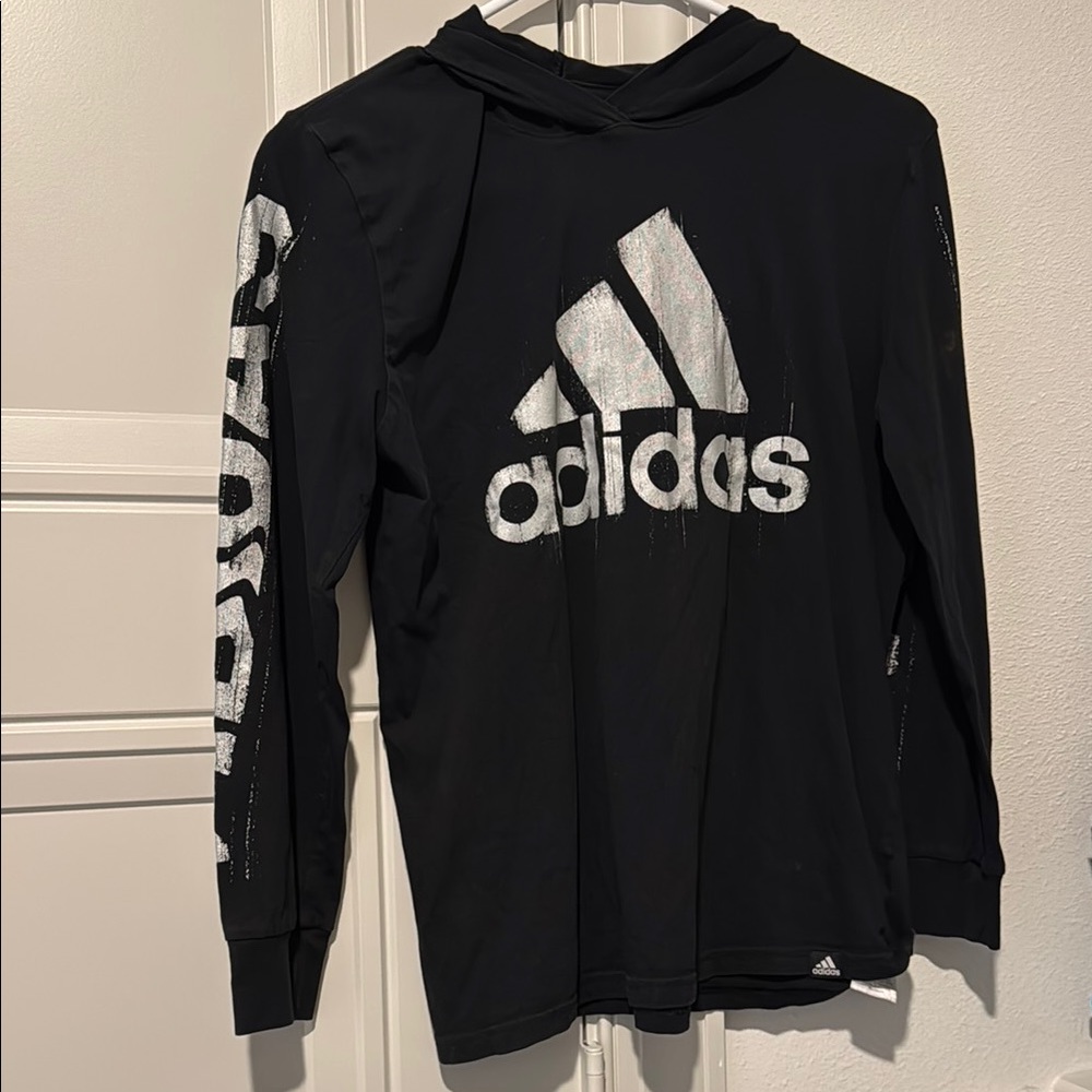 Adidas Black and White Long Sleeve Tee Athletic Top